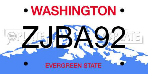 ZJBA92 Washington License Plate