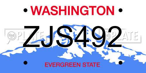 ZJS492 Washington License Plate