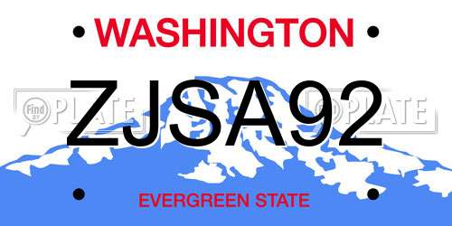 ZJSA92 Washington License Plate