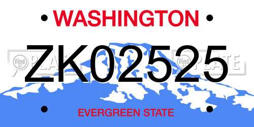 ZK02525 Washington License Plate