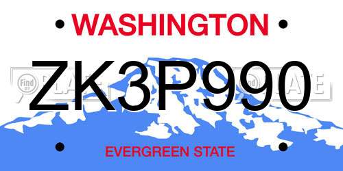 ZK3P990 Washington License Plate