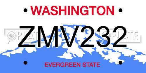ZMV232 Washington License Plate