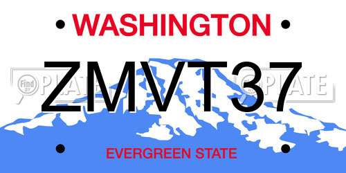 ZMVT37 Washington License Plate