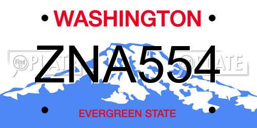 ZNA554 Washington License Plate