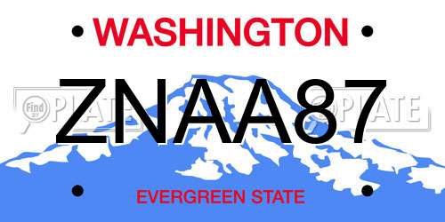 ZNAA87 Washington License Plate