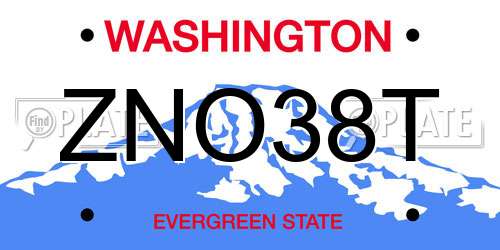 ZNO38T Washington License Plate