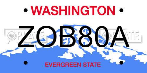 ZOB80A Washington License Plate