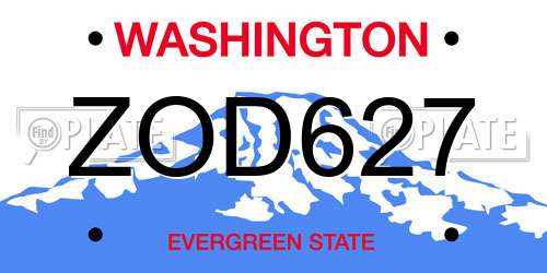 ZOD627 Washington License Plate