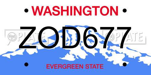 ZOD677 Washington License Plate