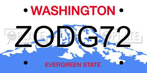 ZODG72 Washington License Plate