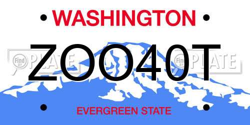ZOO40T Washington License Plate