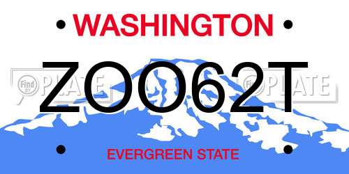 ZOO62T Washington License Plate