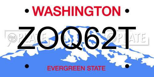 ZOQ62T Washington License Plate
