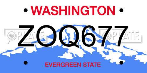 ZOQ677 Washington License Plate
