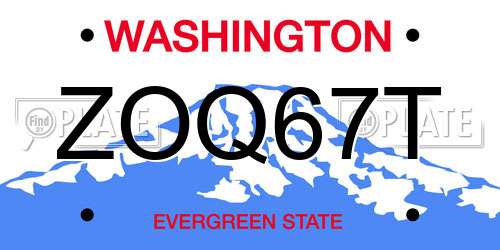 ZOQ67T Washington License Plate
