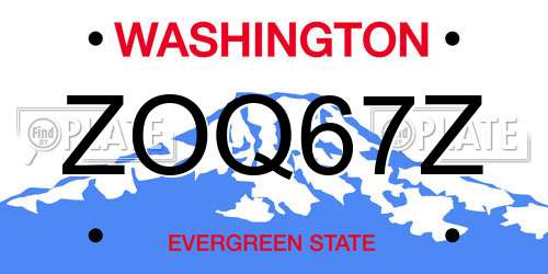 ZOQ67Z Washington License Plate