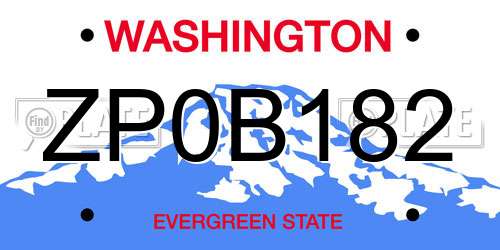 ZP0B182 Washington License Plate