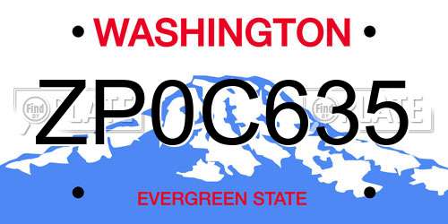ZP0C635 Washington License Plate