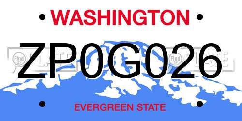 ZP0G026 Washington License Plate