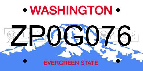 ZP0G076 Washington License Plate