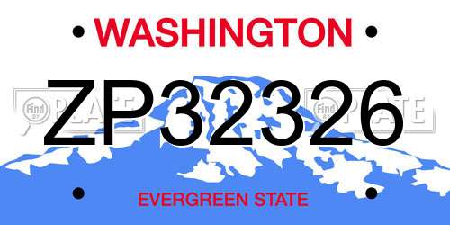 ZP32326 Washington License Plate