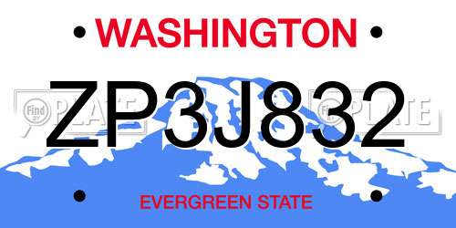 ZP3J832 Washington License Plate