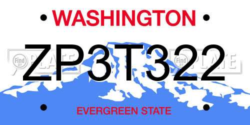 ZP3T322 Washington License Plate