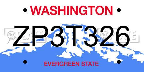 ZP3T326 Washington License Plate