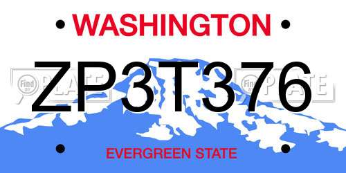 ZP3T376 Washington License Plate
