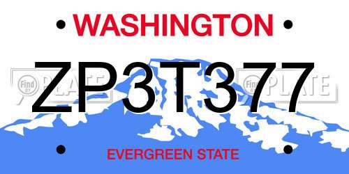 ZP3T377 Washington License Plate