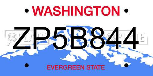 ZP5B844 Washington License Plate