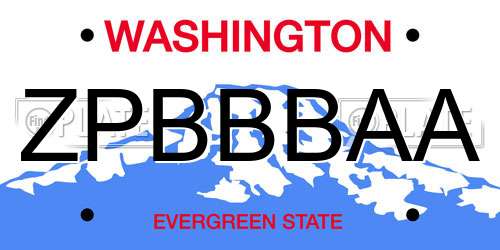 ZPBBBAA Washington License Plate