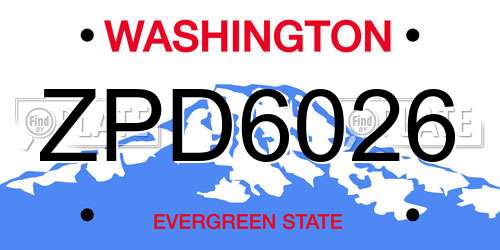 ZPD6026 Washington License Plate