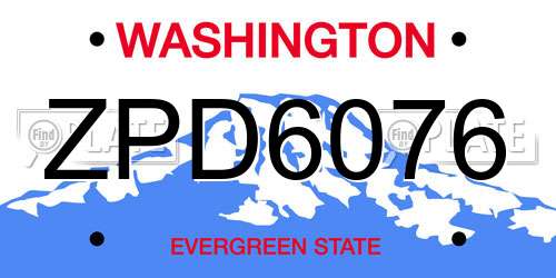 ZPD6076 Washington License Plate