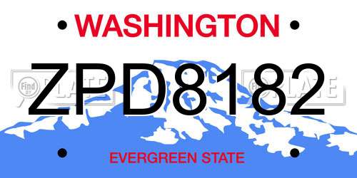 ZPD8182 Washington License Plate