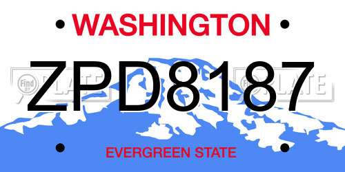 ZPD8187 Washington License Plate