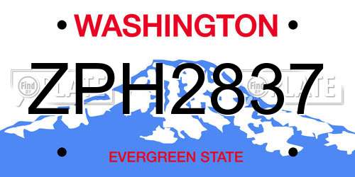 ZPH2837 Washington License Plate
