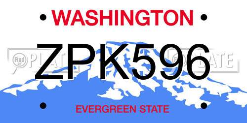 ZPK596 Washington License Plate
