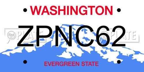 ZPNC62 Washington License Plate