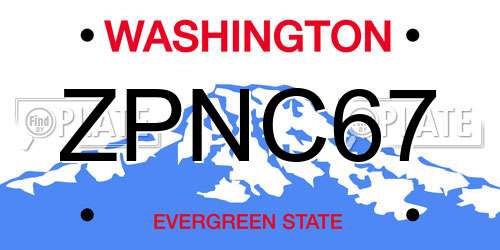 ZPNC67 Washington License Plate
