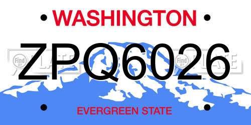 ZPQ6026 Washington License Plate