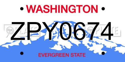ZPY0674 Washington License Plate