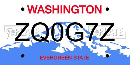 ZQ0G7Z Washington License Plate
