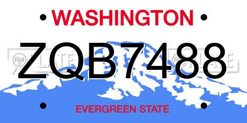 ZQB7488 Washington License Plate