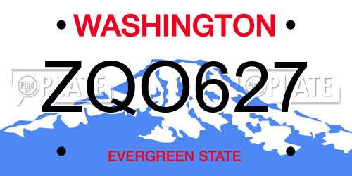 ZQO627 Washington License Plate