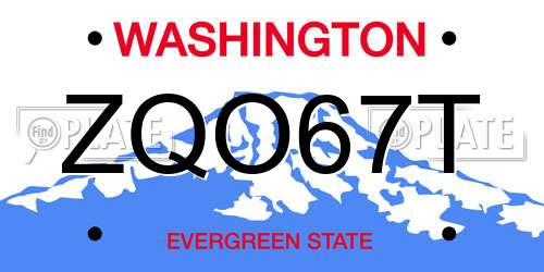 ZQO67T Washington License Plate