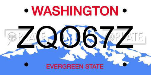 ZQO67Z Washington License Plate
