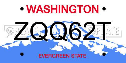 ZQQ62T Washington License Plate