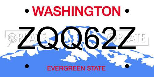 ZQQ62Z Washington License Plate