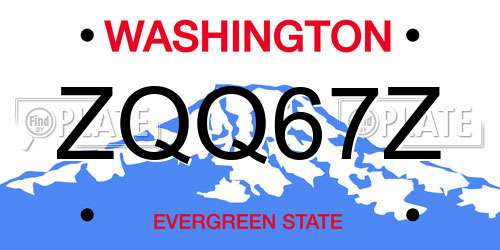 ZQQ67Z Washington License Plate